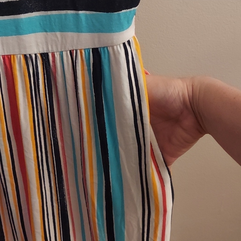 LANE BRYANT Short Sleeve Multicolor Striped Tiered Maxi Dress - Picture 7 of 13